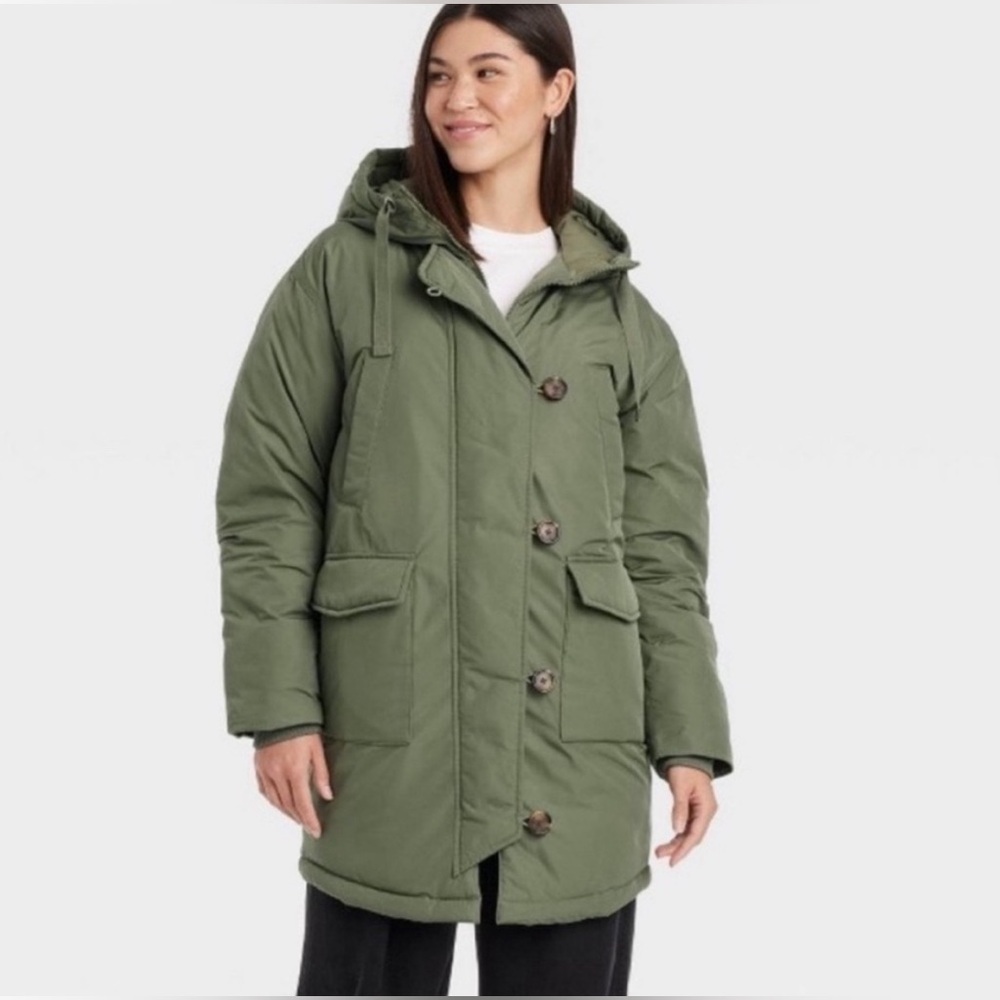 Universal Thread Women's Parka Hooded Puffer Coat Jacket Olive NEW WITHOUT TAG S